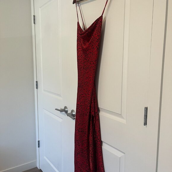 ASTR the Label Gaia Red Leopard Print Cowl Neck Midi Slip Dress [Small] - Picture 5 of 8